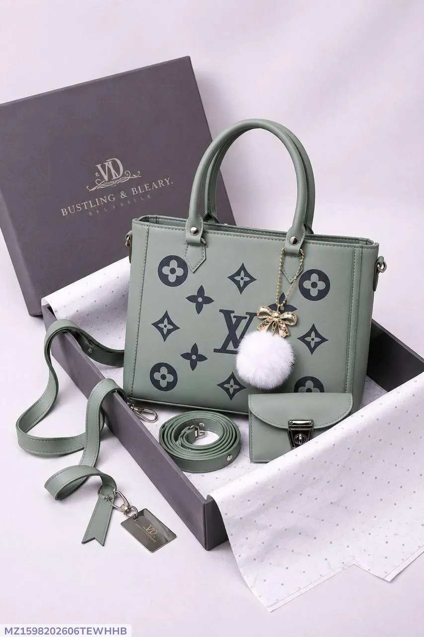 Women's Grey LV Monogram Handbag Set – 2 Pcs Leather Bag