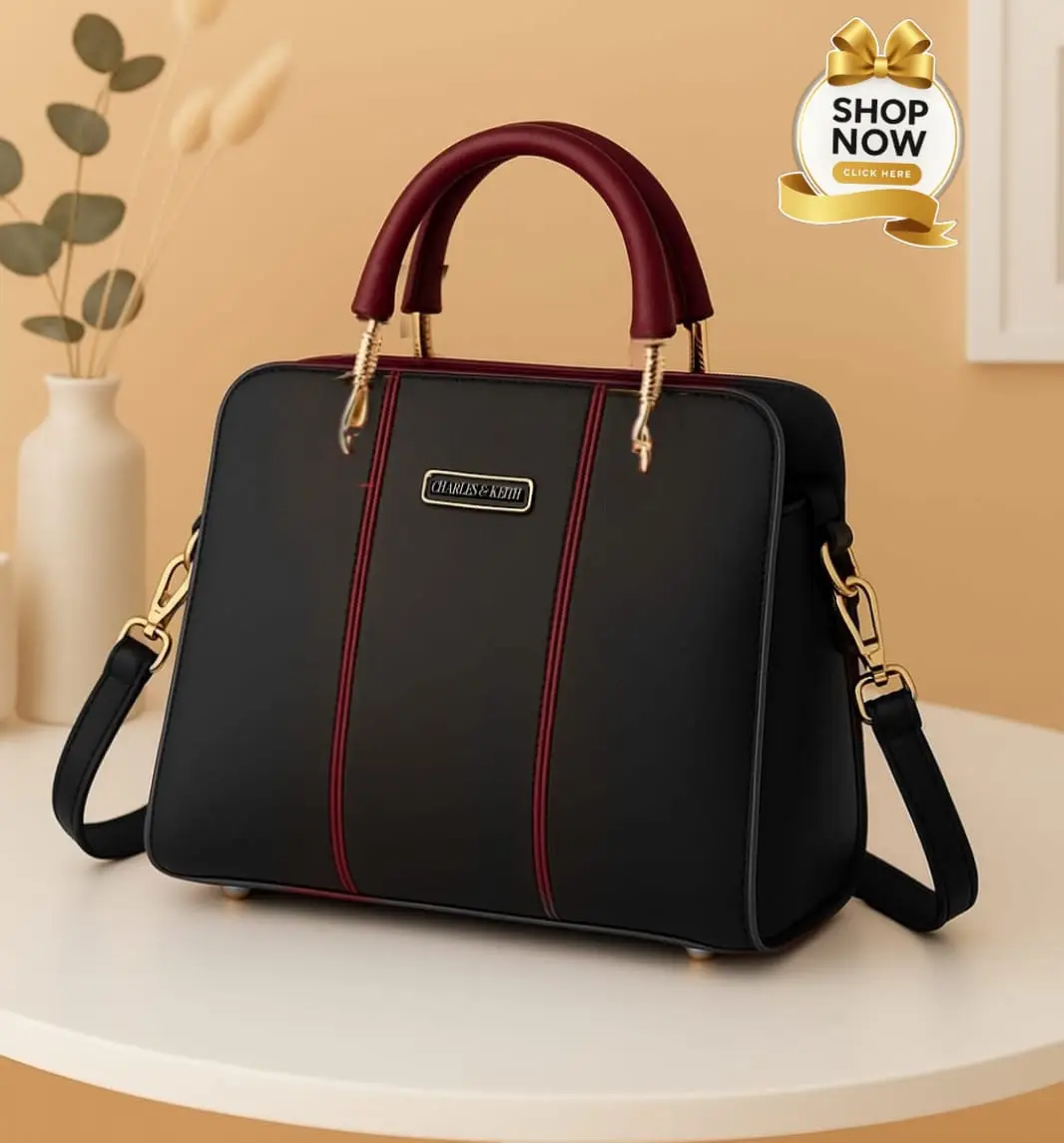 Women's Rexine Plain Hand Bag - Top Handle | Black & Maroon
